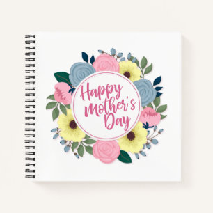 Elegant Happy Mother's Day Floral Wreath Guestbook Notizblock