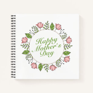 Elegant Happy Mother's Day Floral Wreath Guestbook Notizblock