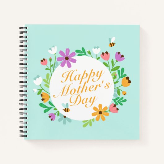 Elegant Happy Mother's Day Floral Wreath Guestbook Notizblock (Vorderseite)