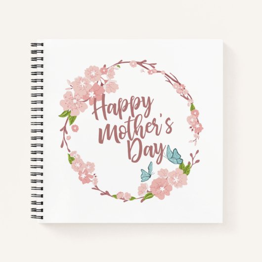 Elegant Happy Mother's Day Floral Wreath Guestbook Notizblock (Vorderseite)