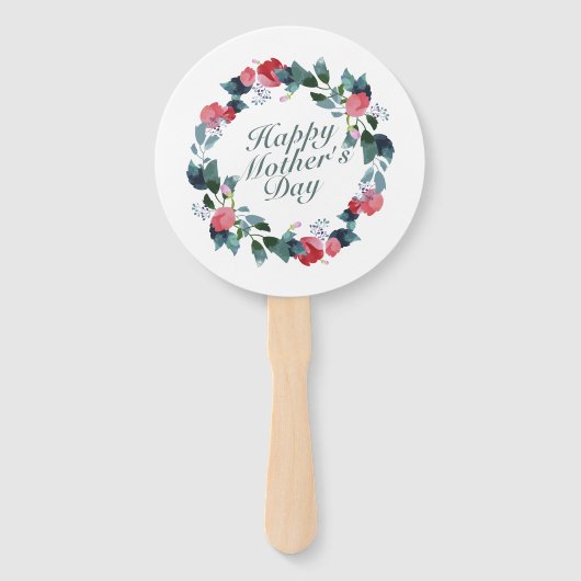 Elegant Happy Mother's Day Floral Wreath Hand Fan Fächer (Vorderseite)