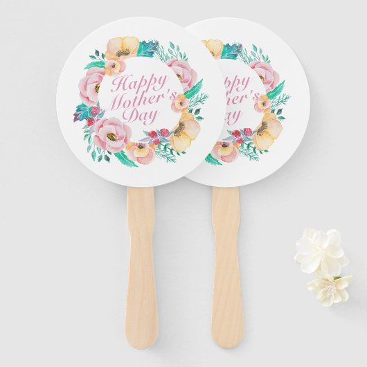 Elegant Happy Mother's Day Floral Wreath Hand Fan Fächer (Vorne und Hinten)
