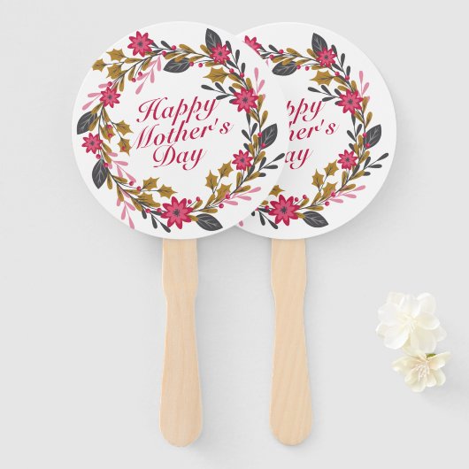 Elegant Happy Mother's Day Floral Wreath Hand Fan Fächer (Vorne und Hinten)