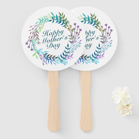 Elegant Happy Mother's Day Floral Wreath Hand Fan Fächer (Vorne und Hinten)