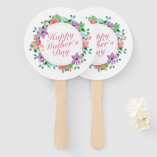 Elegant Happy Mother's Day Floral Wreath Hand Fan Fächer (Vorne und Hinten)