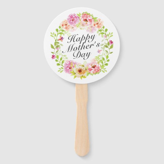 Elegant Happy Mother's Day Floral Wreath Hand Fan Fächer (Rückseite)