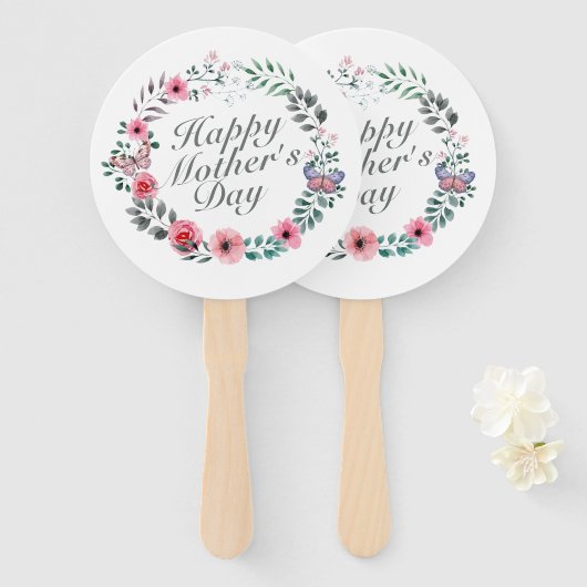 Elegant Happy Mother's Day Floral Wreath Hand Fan Fächer (Vorne und Hinten)