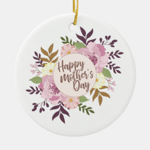 Elegant Happy Mother's Day Floral Wreath Keramik Ornament
