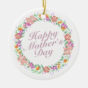 Elegant Happy Mother's Day Floral Wreath Keramik Ornament