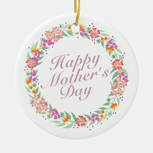 Elegant Happy Mother's Day Floral Wreath Keramik Ornament (Vorne)