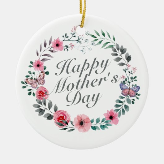 Elegant Happy Mother's Day Floral Wreath Keramik Ornament (Vorne)