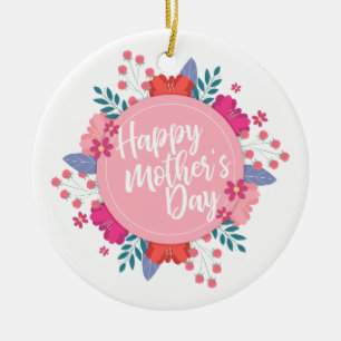 Elegant Happy Mother's Day Floral Wreath Keramik Ornament