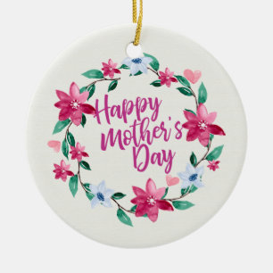 Elegant Happy Mother's Day Floral Wreath Keramik Ornament