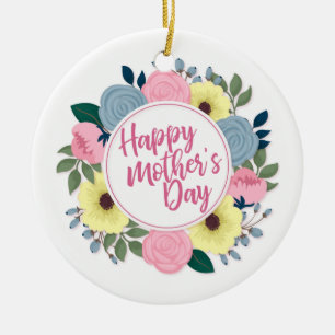 Elegant Happy Mother's Day Floral Wreath Keramik Ornament