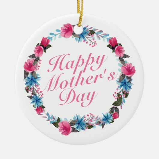 Elegant Happy Mother's Day Floral Wreath Keramik Ornament (Vorne)