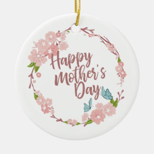 Elegant Happy Mother's Day Floral Wreath Keramik Ornament