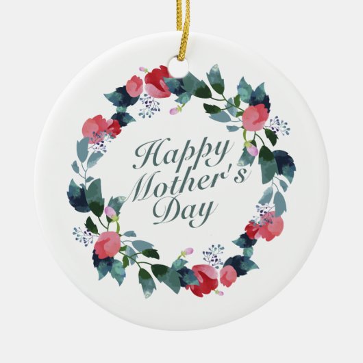 Elegant Happy Mother's Day Floral Wreath Keramik Ornament (Vorne)