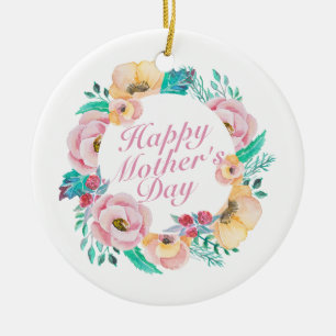 Elegant Happy Mother's Day Floral Wreath Keramik Ornament
