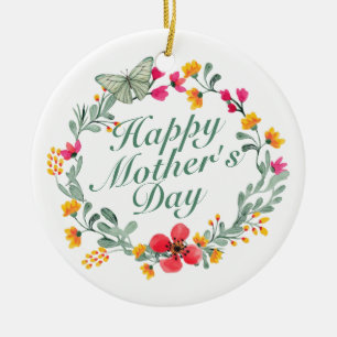 Elegant Happy Mother's Day Floral Wreath Keramik Ornament