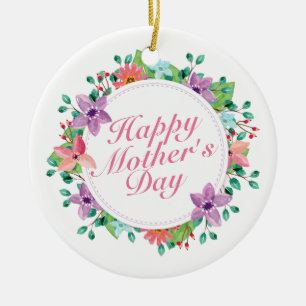 Elegant Happy Mother's Day Floral Wreath Keramik Ornament