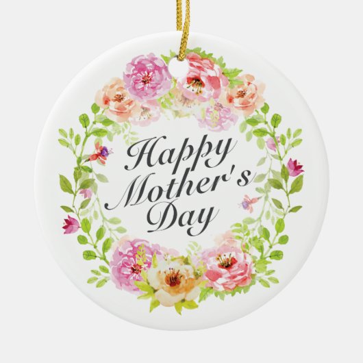 Elegant Happy Mother's Day Floral Wreath Keramikornament (Vorne)