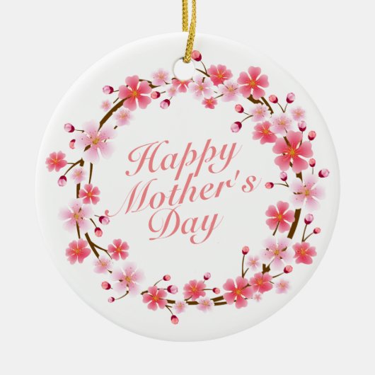 Elegant Happy Mother's Day Floral Wreath Keramikornament (Vorne)