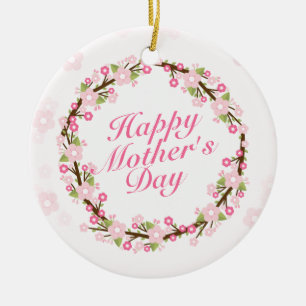 Elegant Happy Mother's Day Floral Wreath Keramikornament