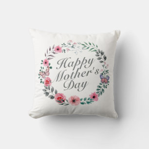 Elegant Happy Mother's Day Floral Wreath   Kissen