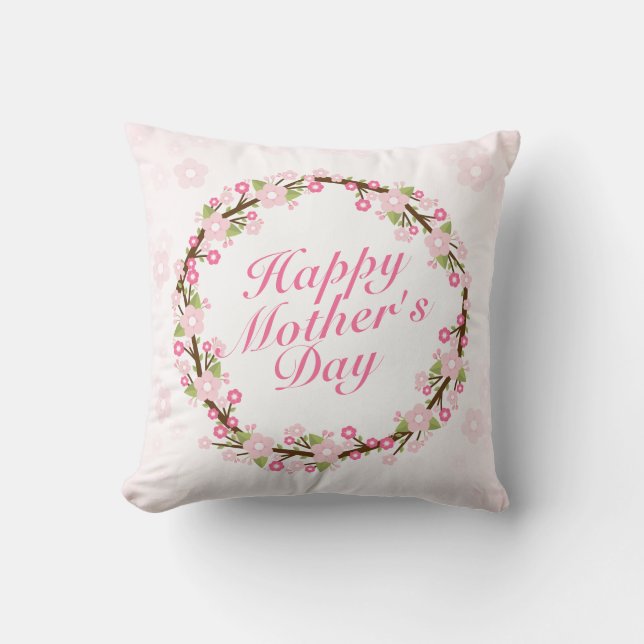 Elegant Happy Mother's Day Floral Wreath | Kissen (Vorderseite)
