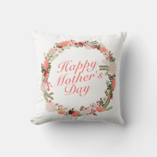 Elegant Happy Mother's Day Floral Wreath Kissen
