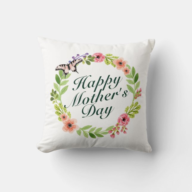 Elegant Happy Mother's Day Floral Wreath | Kissen (Vorderseite)