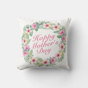 Elegant Happy Mother's Day Floral Wreath Kissen