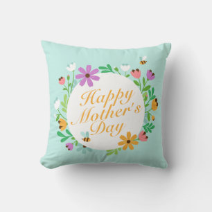 Elegant Happy Mother's Day Floral Wreath   Kissen
