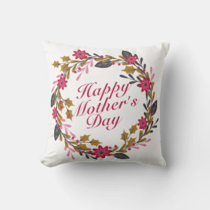 Elegant Happy Mother's Day Floral Wreath   Kissen