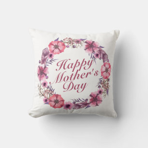 Elegant Happy Mother's Day Floral Wreath   Kissen