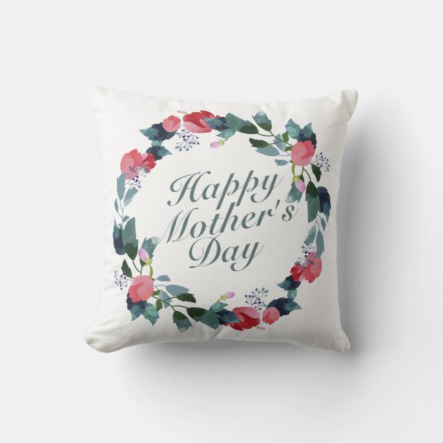Elegant Happy Mother's Day Floral Wreath | Kissen (Vorderseite)