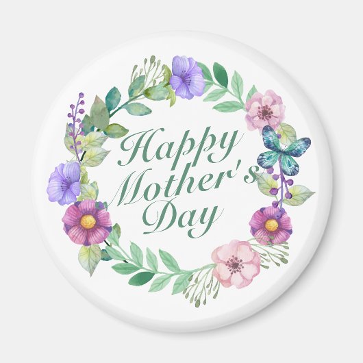 Elegant Happy Mother's Day Floral Wreath Magnet (Vorne)