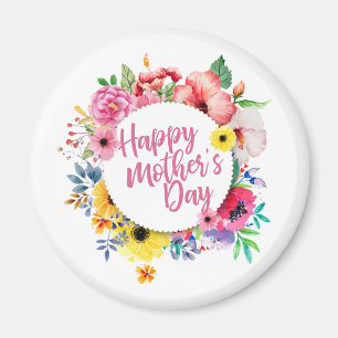Elegant Happy Mother's Day Floral Wreath   Magnet