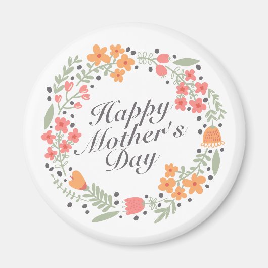 Elegant Happy Mother's Day Floral Wreath Magnet (Vorne)
