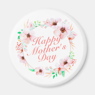 Elegant Happy Mother's Day Floral Wreath Magnet