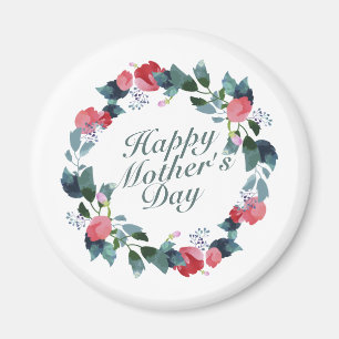 Elegant Happy Mother's Day Floral Wreath Magnet