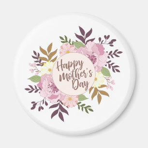 Elegant Happy Mother's Day Floral Wreath Magnet
