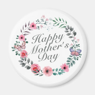 Elegant Happy Mother's Day Floral Wreath Magnet