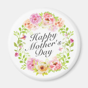 Elegant Happy Mother's Day Floral Wreath Magnet