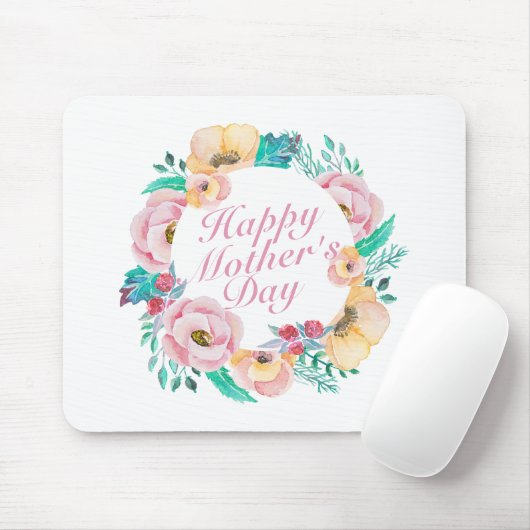 Elegant Happy Mother's Day Floral Wreath Mousepad (Mit Mouse)