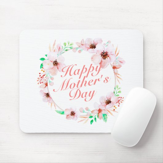 Elegant Happy Mother's Day Floral Wreath Mousepad (Mit Mouse)