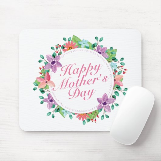 Elegant Happy Mother's Day Floral Wreath Mousepad (Mit Mouse)