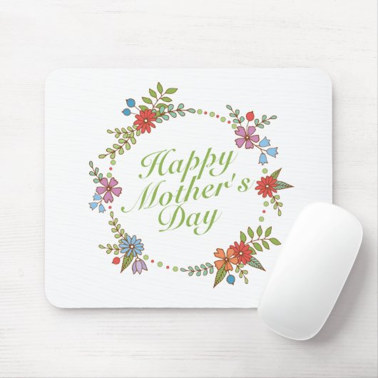 Elegant Happy Mother's Day Floral Wreath Mousepad (Mit Mouse)