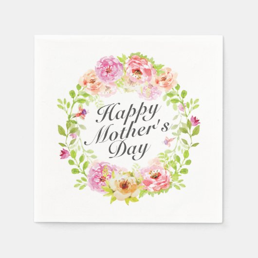 Elegant Happy Mother's Day Floral Wreath Napkin Serviette (Vorderseite)