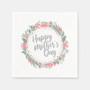 Elegant Happy Mother's Day Floral Wreath Napkin Serviette